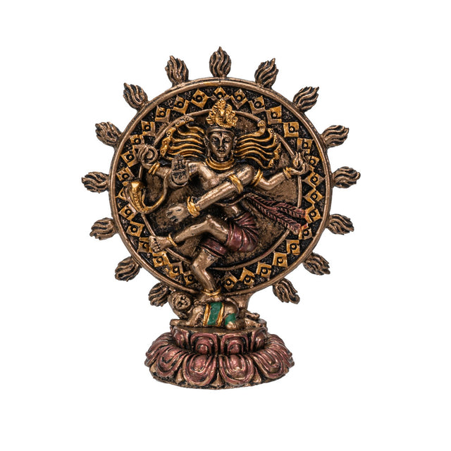 Decorative statue with a central figure of Shiva Nataraja in gold metallic tones