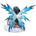 Fairy shown from the back, black hair and blue wings