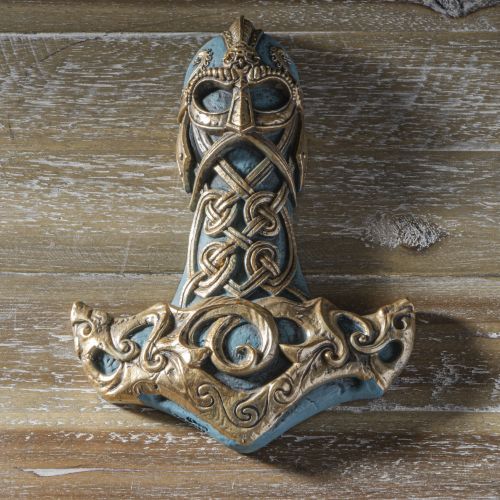 Wall mounted plaque of Norse god Thor's hammer, Mjolnir