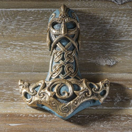 Wall mounted plaque of Norse god Thor's hammer, Mjolnir