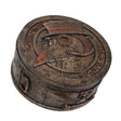 Faux-metal trinket box with plague doctor on the lid, copper and tan color scheme