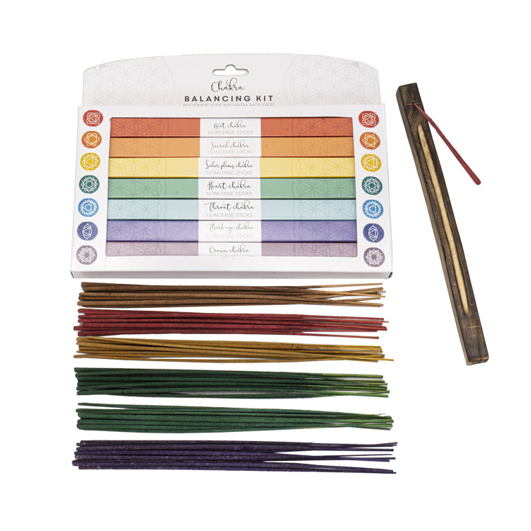 Incense sticks with packaging labeled 'Chakra Balancing Kit' on a white background