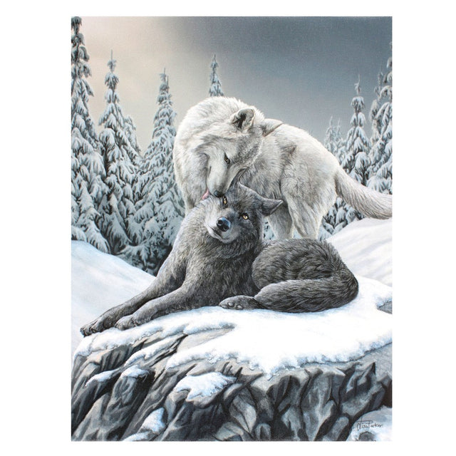 Canvas art print, white and grey wolf in snowy forest by Lisa Parker