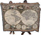 Tapestry blanket of antique map, held by two adults