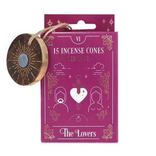 The Lovers Tarot Red Rose Incense Cones & Holder
