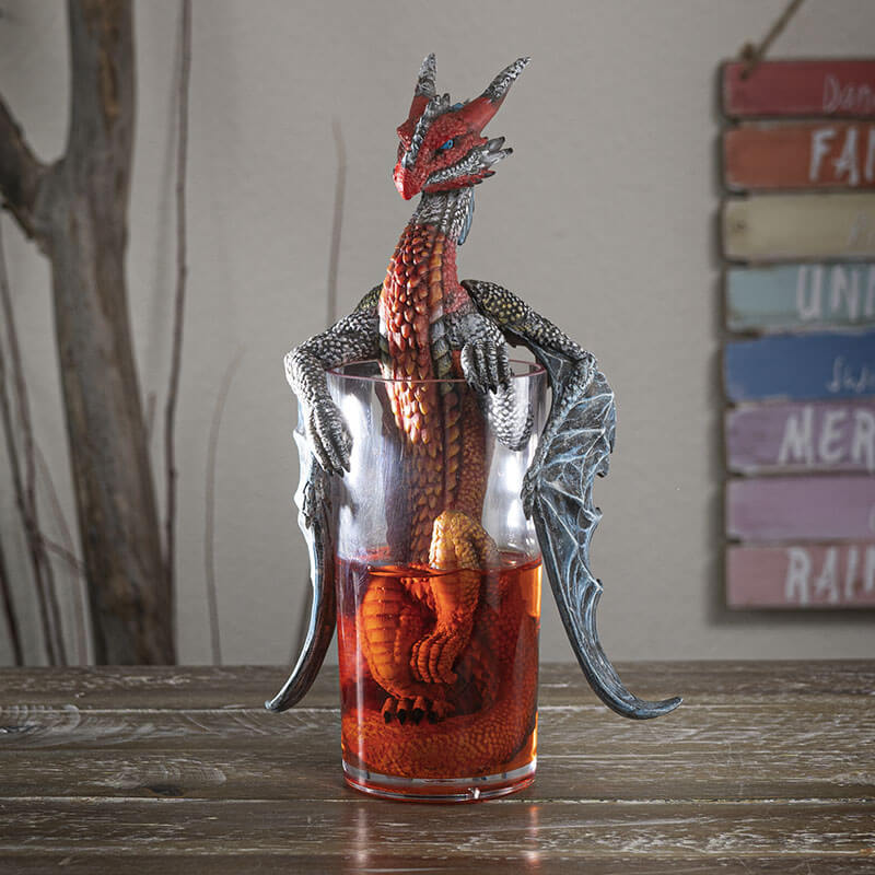 Long Island Ice Tea dragon in silver and copper colors in a fake glass of transparent resin tea