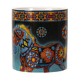 Colorful mug with a horse design and Southwestern patterns on a black background