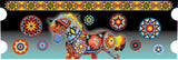 Colorful mug design with a horse and Southwestern patterns on a black background, full design shown
