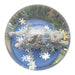 Snowglobe with white horse and silver snowflake accents, and snow glitter inside