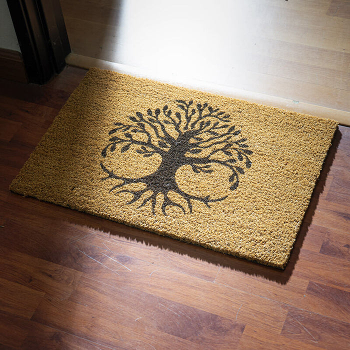 Natural colored doormat with black/dark brown Tree of Life design