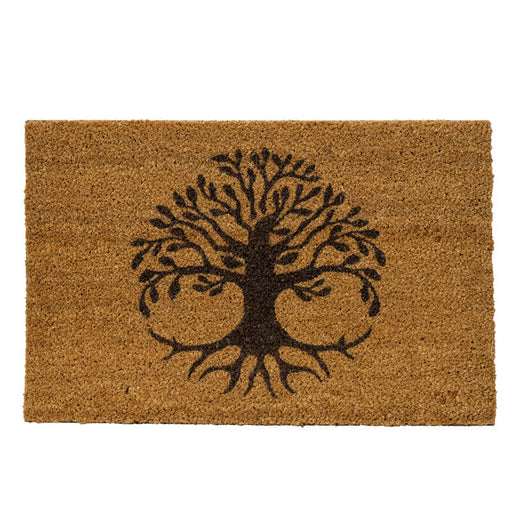 Natural colored doormat with black/dark brown Tree of Life design