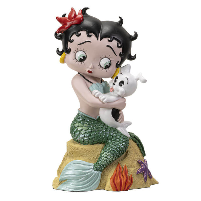 Figurine of Betty Boop as a mermaid with Pudgy the dog on the sand
