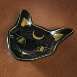 Trinket dish - black cat head shape with golden accents