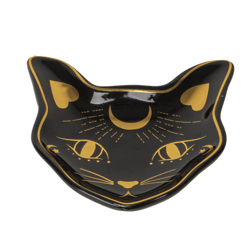 Trinket dish - black cat head shape with golden accents
