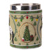 Tankard mug with stainless steel insert featuring an appaloosa horse in black and white with santa hat and wreath, surrounded by Christmas trees
