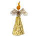 Figurine of lady with feathered angel wings and fire hair with flower adorned pale green dress, back view