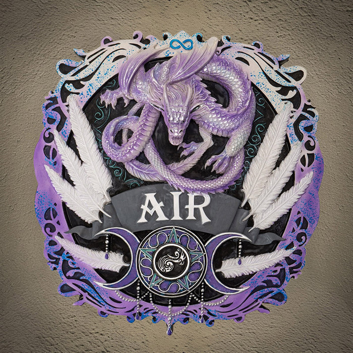 Plaque with purple dragon, "AIR" and white feathers with triple moon design