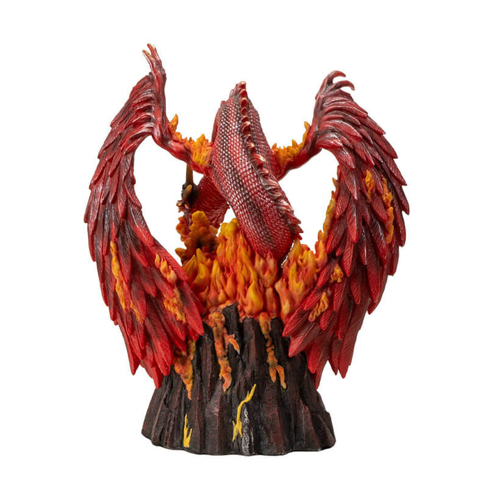 Back view - Figurine based on art by Derek W Frost - red dragon with lava and fire perched on a volcano