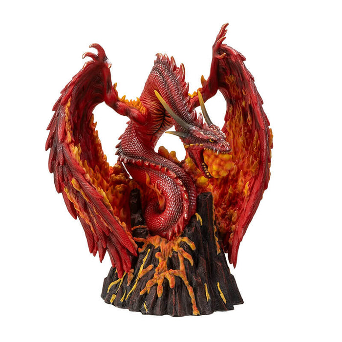 Figurine based on art by Derek W Frost - red dragon with lava and fire perched on a volcano