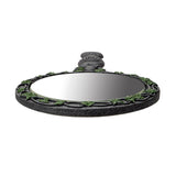 Hand Mirror with vines and leaves around the circle and spiral goddess handle in faux-stone