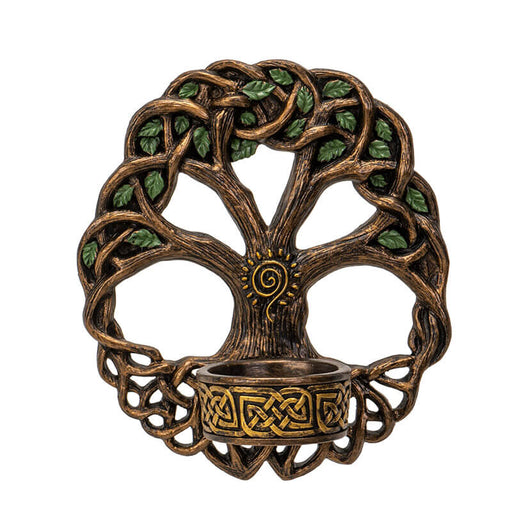 Tree of Life candleholder wall plaque with Celtic knot designs  and spiral