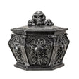 Faux stone grey trinket box with skulls on lid and around the sides