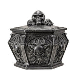 Faux stone grey trinket box with skulls on lid and around the sides