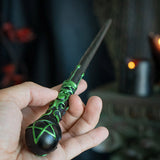 Magic wand, black with green accents - swirls and pentacle