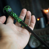 Magic wand, black with green accents - swirls and pentacle