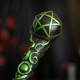 Magic wand, black with green accents - swirls and pentacle