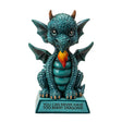 Cyan blue dragon figurine with flame sitting on a base that reads "You can never have too many dragons!"