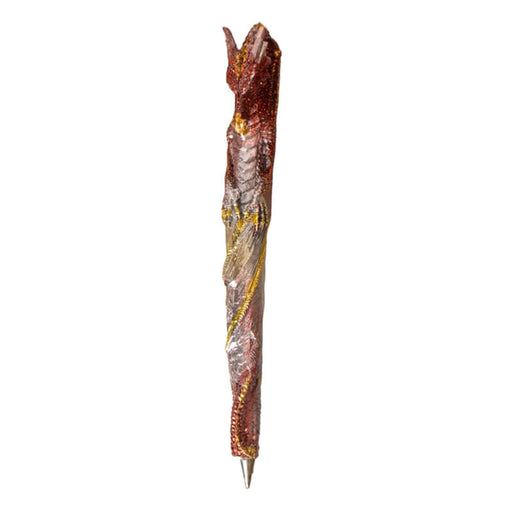 Writing pen shaped like a sparkly red and gold dragon