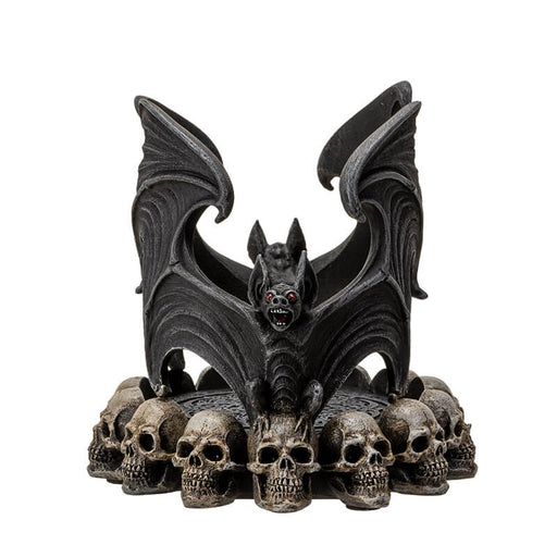 Holder featuring two vampire bats with red eyes, skull and Celtic knotwork base.