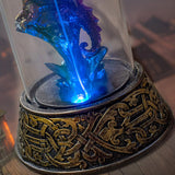 LED light illuminating incense smoke in capsule with dragon