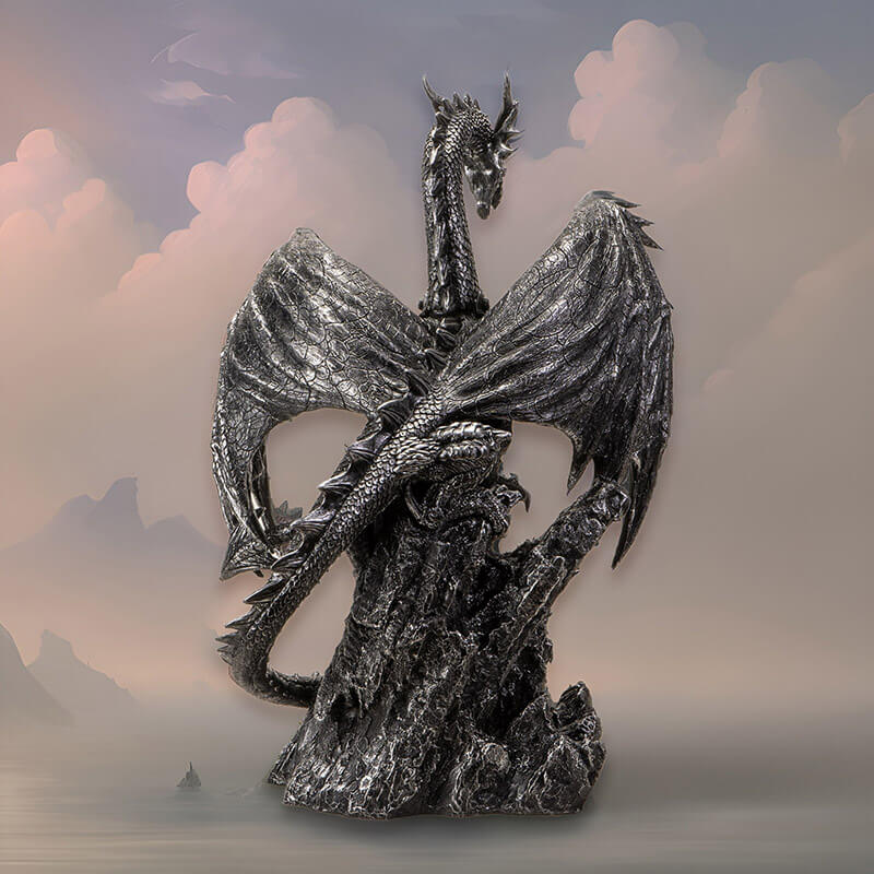 Large Black Rock Quicksilver Dragon Figurine - Fantasy Gifts