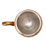 Teacup with stainless steel insert, tarot hands, eye motif, fortune telling themed with gold on blue.
