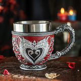 Dragon heart teacup, silver and red