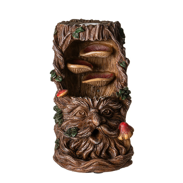 Greenback backflow incense burner, shaped like a tree trunk with mushrooms and leaves