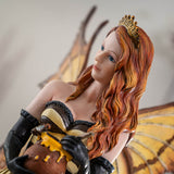 Closeup of fairy with golden crown, red hair, holding honeypot