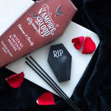 Incense sticks (30) and black coffin-shaped holder, Vampire Blood scent