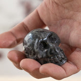 Gemstone skull made of black labradorite & obsidian