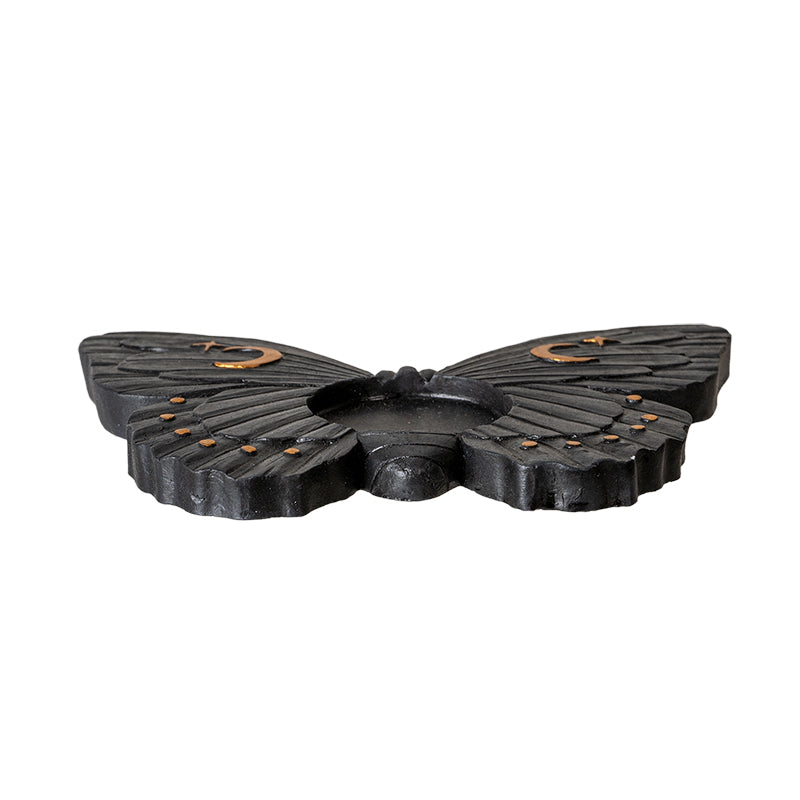 Black butterfly/moth tealight candle holder with gold accents