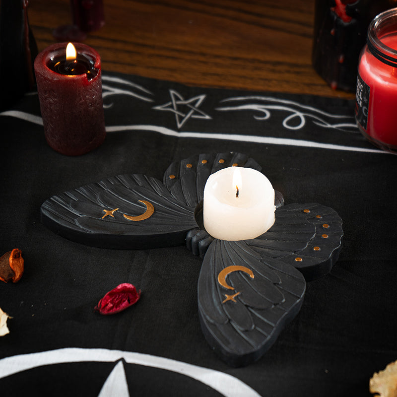 Black butterfly/moth tealight candle holder with gold accents