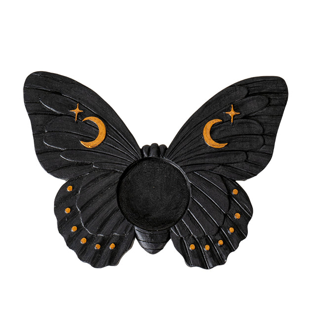 Black butterfly/moth tealight candle holder with gold accents