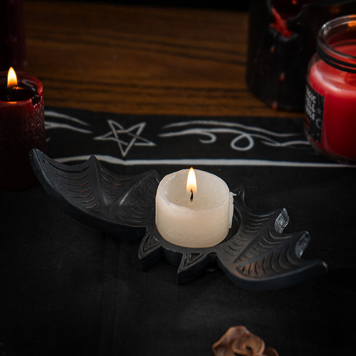 Black vampire bat tealight candle holder