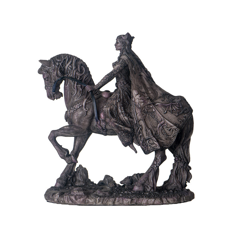 Figurine of goddess Rhiannon on a horse with elaborate decorations