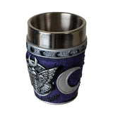 Resin and stainless steel shot glass with death moth and crescent moons