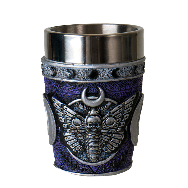 Resin and stainless steel shot glass with death moth and crescent moons