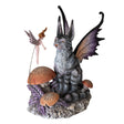 Figurine based on Amy Brown art, grey tabby cat with wings and pixie, sitting with mushrooms