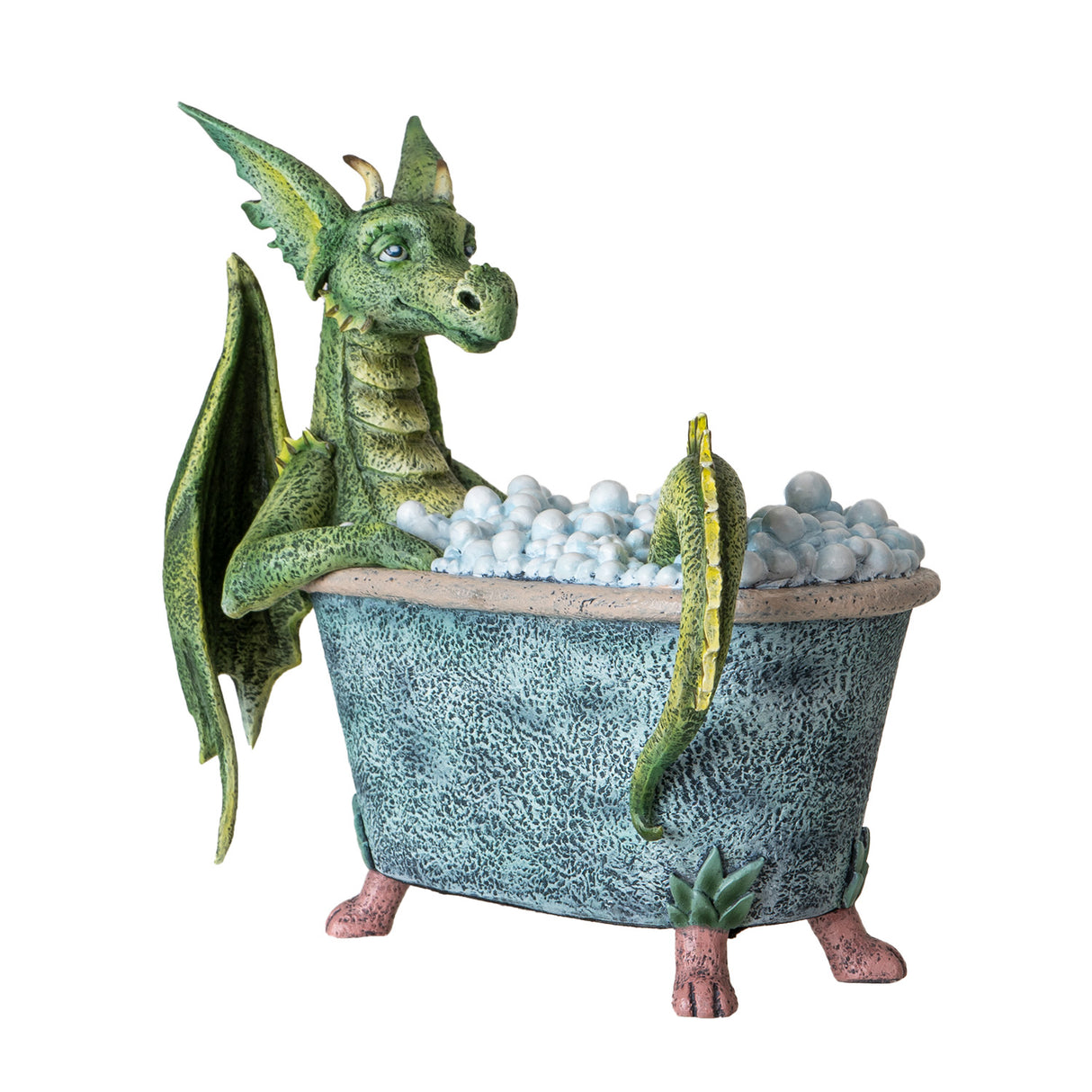 Green dragon sitting in a bubble bath figurine